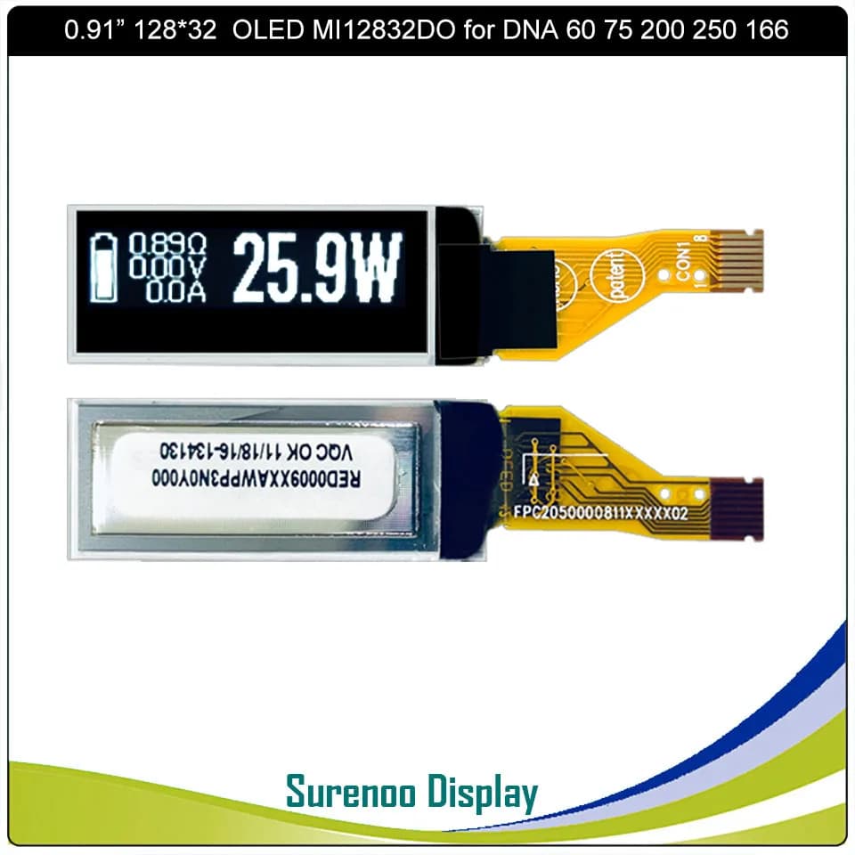 0.91" 12832 128*32 8Pin 8P SSD1306 IIC I2C Plug-In MI12832DO DNA PMOLED OLED Display Module Panel for DNA75 60 75 200 250 166