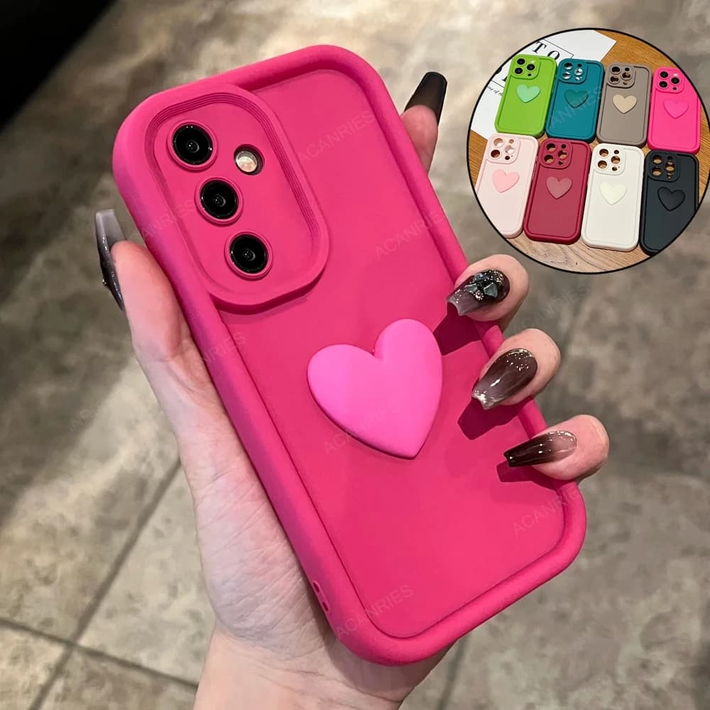 A 55 35 25 15 05S Cute Love Heart Matte Case For Samsung Galaxy A55 A35 A25 A15 A05S A54 A34 A24 A14 4G 5G Silicone Back Cover