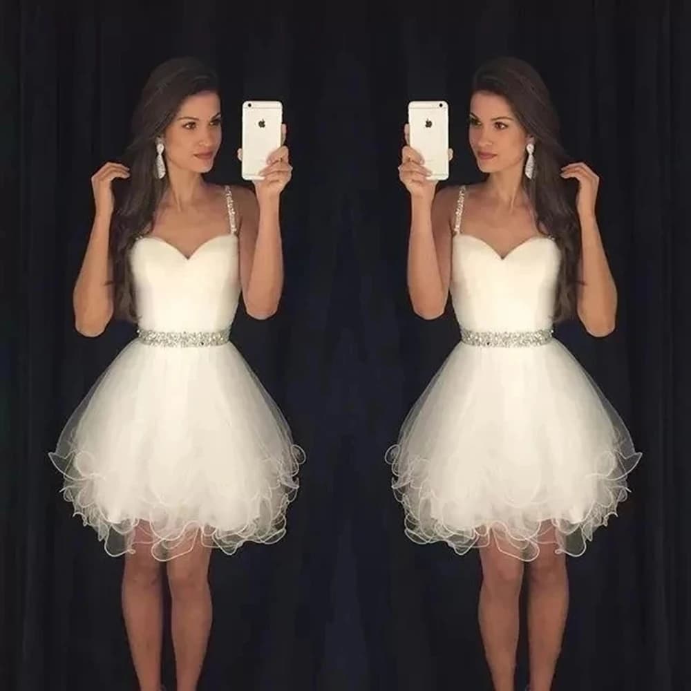 Bealegantom Princess Spaghetti Straps Short Homecoming Dresses Beading Ruffles Mini Graudation Cocktail Prom Party Gown QA232