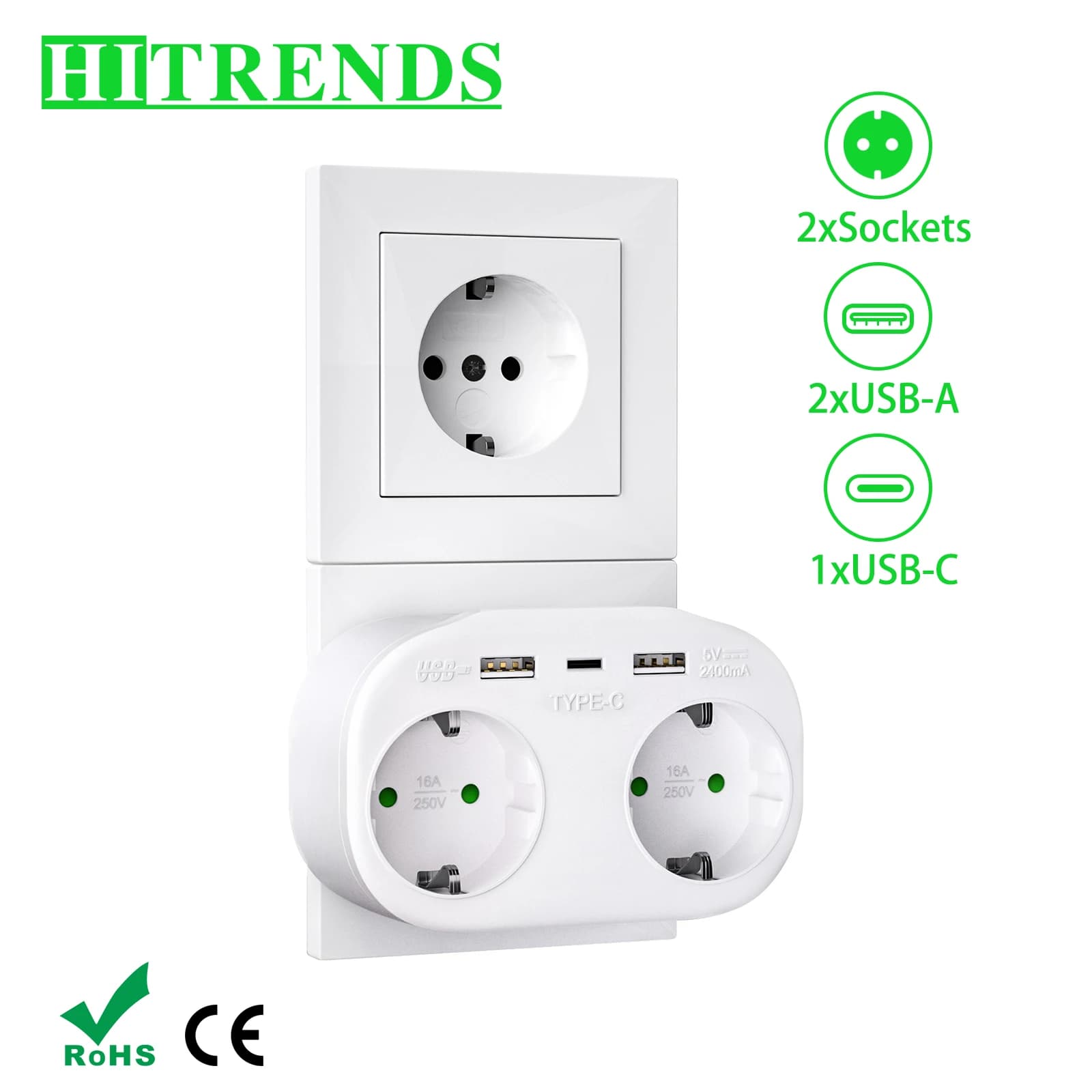 EU KR Plug USB Wall Socket Power Strip, European Standard Conversion Plug Electrical Outlets Power Adapter For Home Office