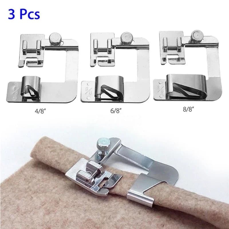 3pcs Household Multi-functional Electric Sewing Machine 4/8 6/8 8/8mm Wrap Edge Roll Edge Press Foot 6290 Sewing Accessories