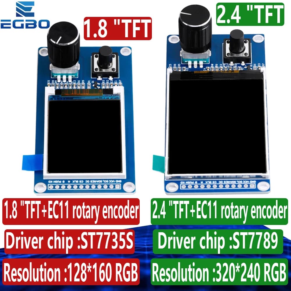 1.8 inch/2.4 inch TFT LCD Display with EC11 Rotary Encoder Combined Module and SPI Interface ST7735S ST7789 for Arduino