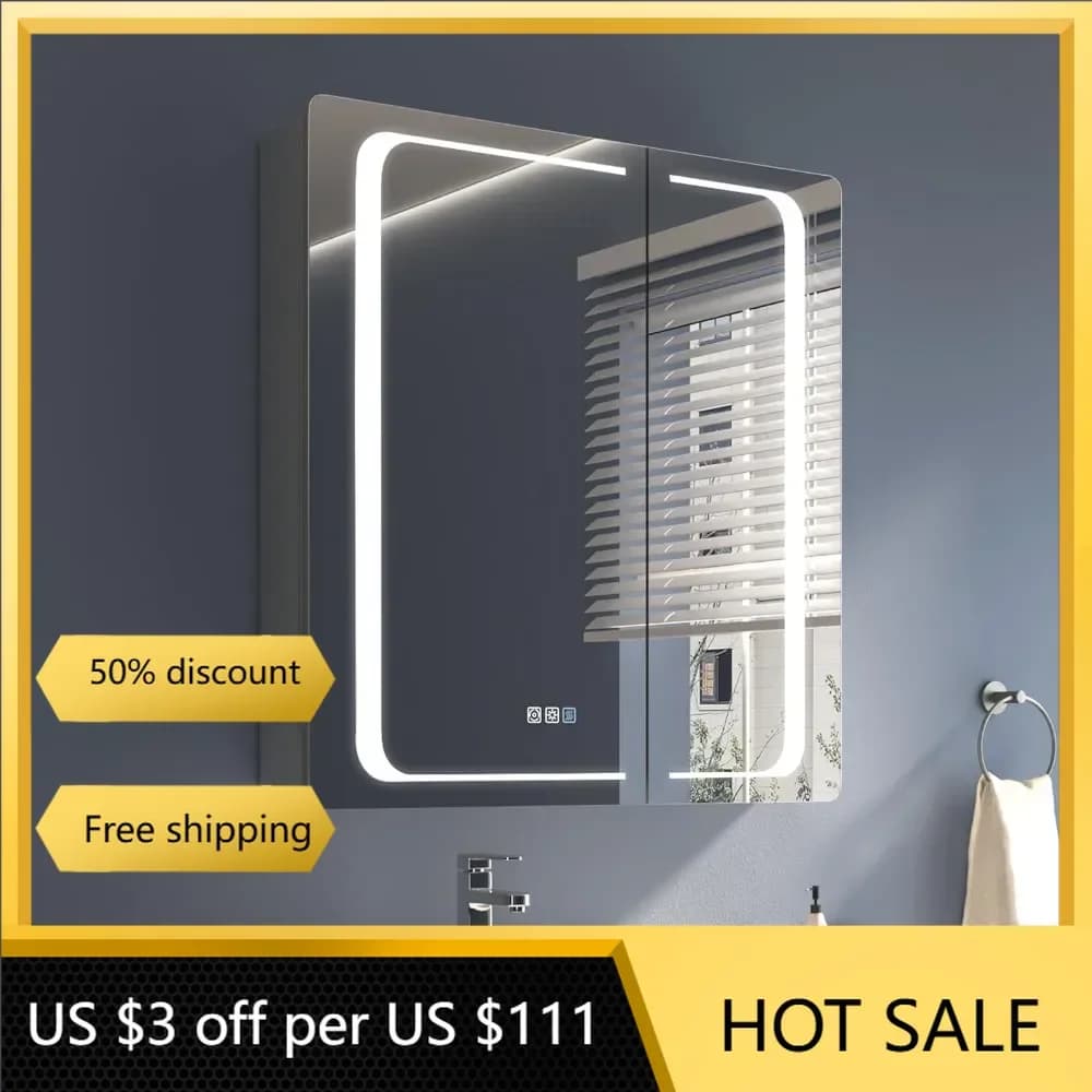 30x32in Medicine Cabinet with Lights Recessed or Surface LED Medicine Cabinet Round Corner Bathroom Mirrors,Bathroom Cabinets