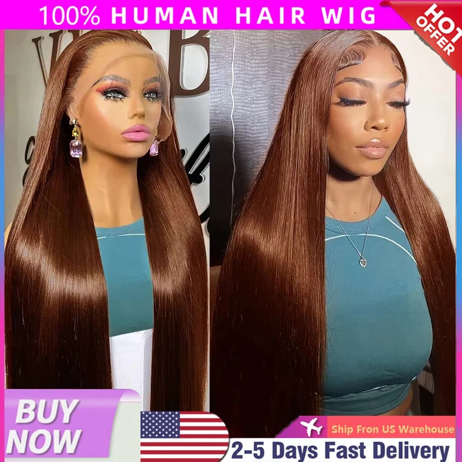13x4 30 40 Inch Chocolate Brown Straight Lace Front Human Hair Wig 13x6 Transparent Hd Pre Plucked Lace Frontal Wigs For Women