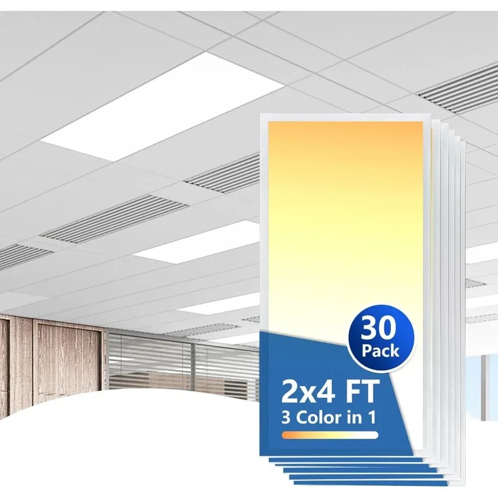 30-Pack 2x4 LED Drop Ceiling Light Fixture Flat Panel, 0-10V Dimmable, 30/40/50W Selectable, 3000K/4000K/5000K Switchable