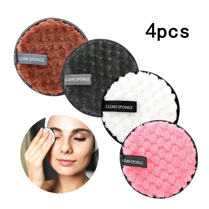 4PCS Makeup Remover Microfiber Cotton Pad Cosmetics Washable Makeup Towel Cleaning Sponge Skin Care Tool Makeup Remover and Faci