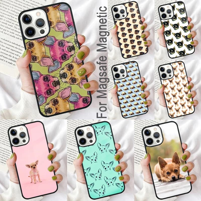 Chihuahua Dog Magnetic Soft Phone Case for iPhone 16 Promax 15 Pro 13 14 Plus 11 12 Mini MagSafe Coque