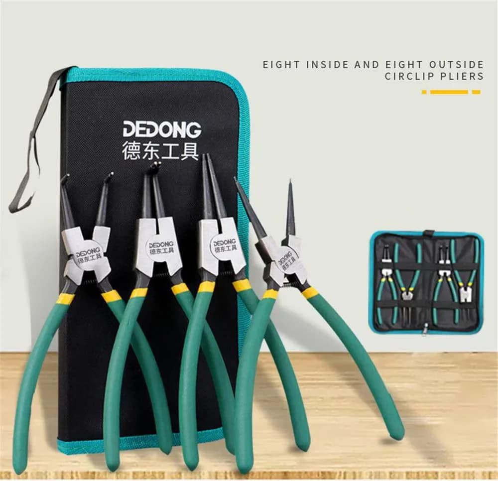 4Pcs Circlip Pliers Set with Storage Bag 7'' Long Nose Plier Staight Bent Plier Inner Outer Retaining Snap Ring Remover Tool