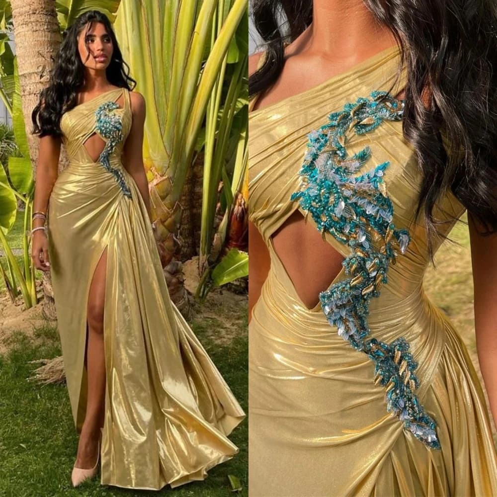 Meetlove Customized Prom Dresses Sheath Party Dress Floor Length Sleeveless Sequin Satin Ruched Formal Evening Gowns 빅사이즈