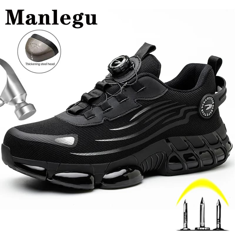 Air Cushion Safety Shoes For Men Shoes Rotating Button Anti-Smash Work Shoes Men Women Steel Toe Shoes Lightweight Safety Boots