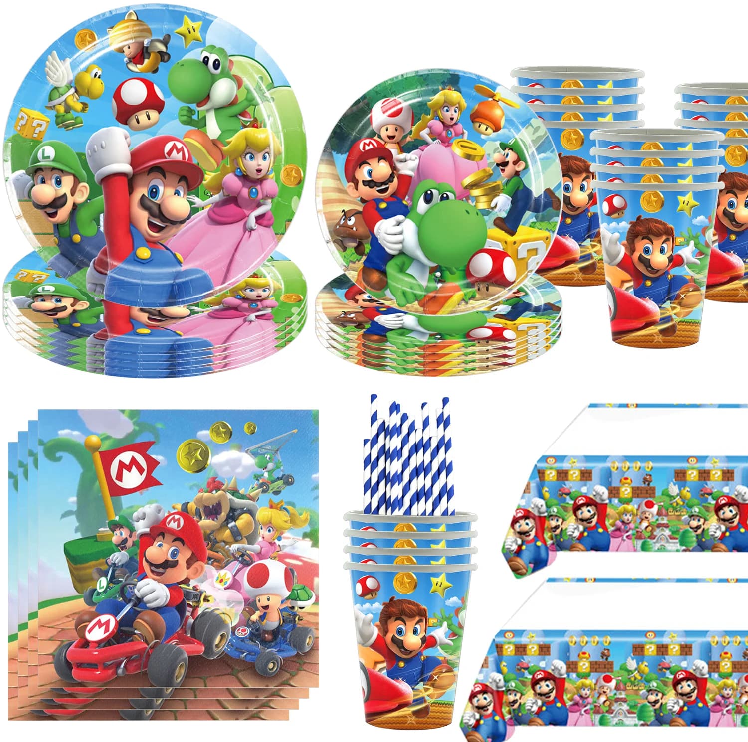 Cartoon Game Super Bros Birthday Party Decorations Marios Disposable Tableware Balloons Tablecloth Cups Banner Party Supplies