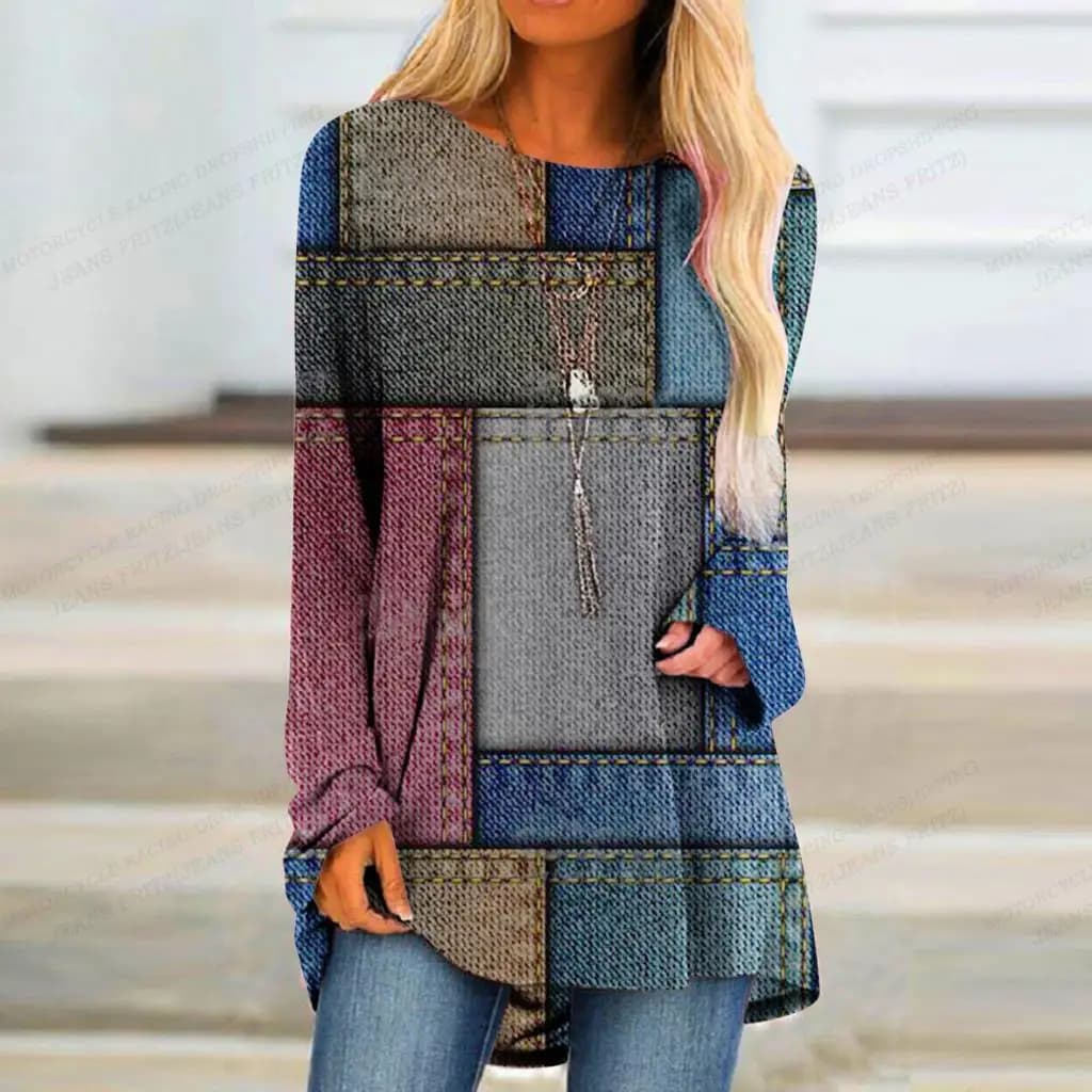 Patwork T Shirt Women's T-shirt Women Fashion T-shirt Color Block Tshirt Long Sleeve Tops Tees Ladies Tshirt Tunic Tops Girl