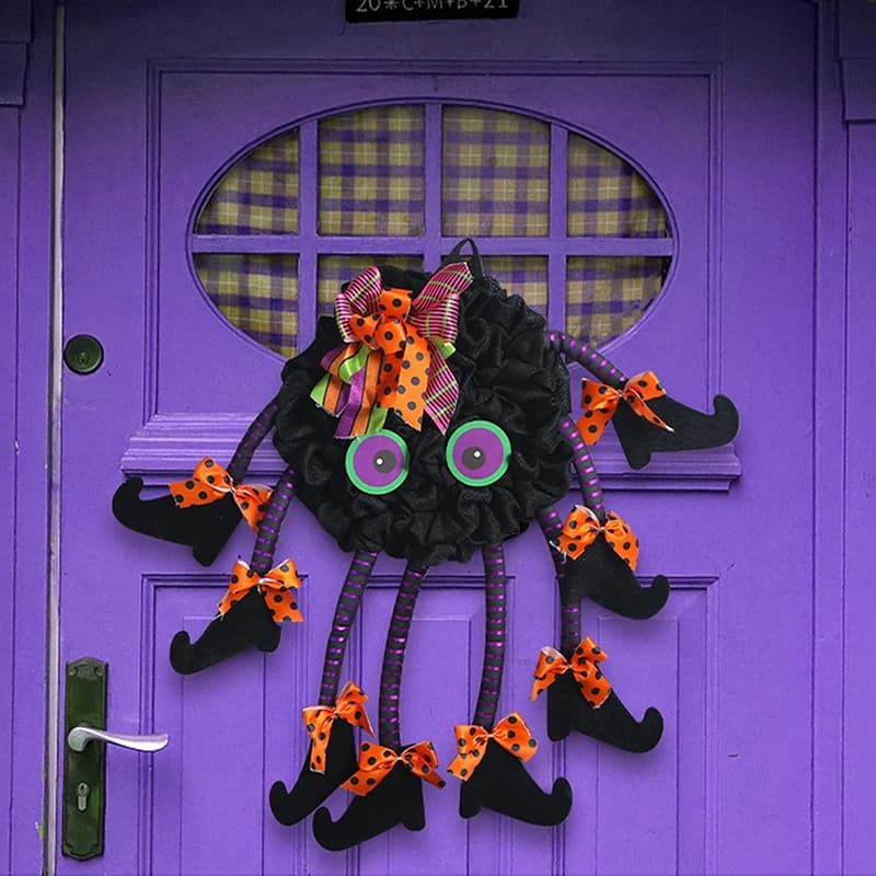 Halloween Party Wreath Hanging Welcome Sign Multi Legged Witch Wall Hanging Pendant Front Door Decoration