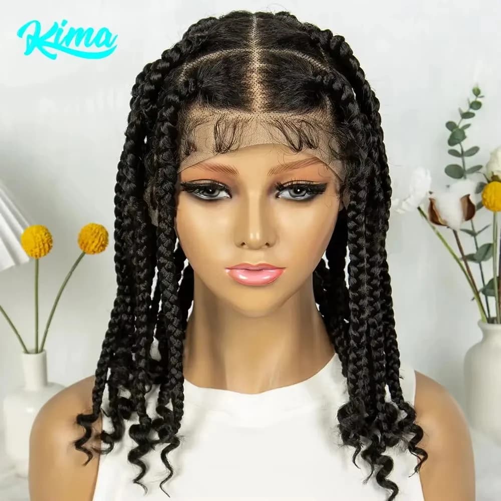 KIMA 14 Inches Synthetic Braiding Wigs Square Box Braided HD Full Lace Wigs for Africa Women Braided Wig with Baby Hair