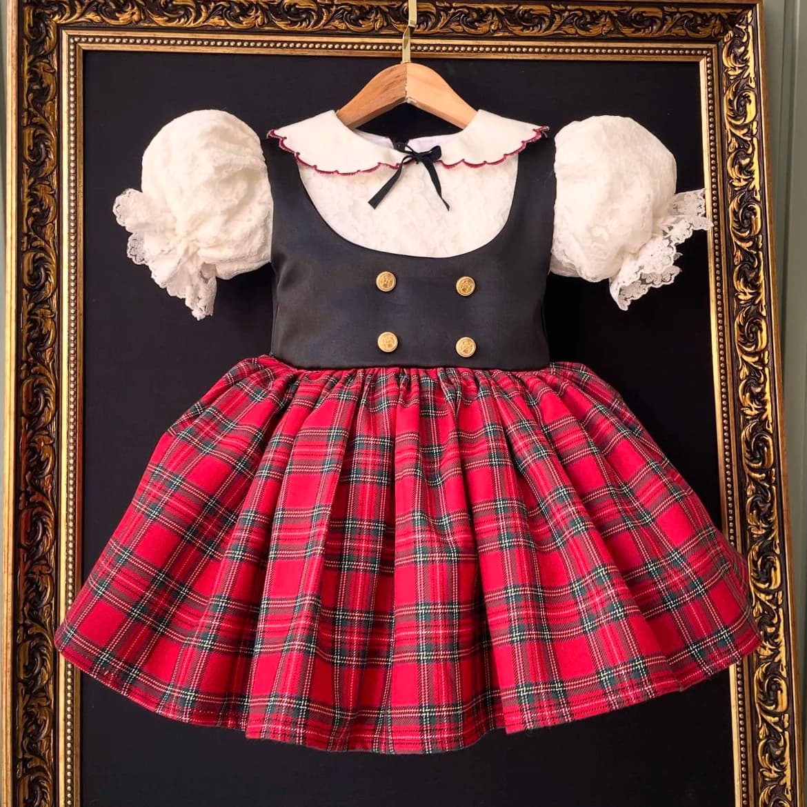 0-12Y Baby Girl Spring Summer Red Plaid Turkish Vintage Princess Gown Dress for Birthday Holiday Party Eid Chistmas B95