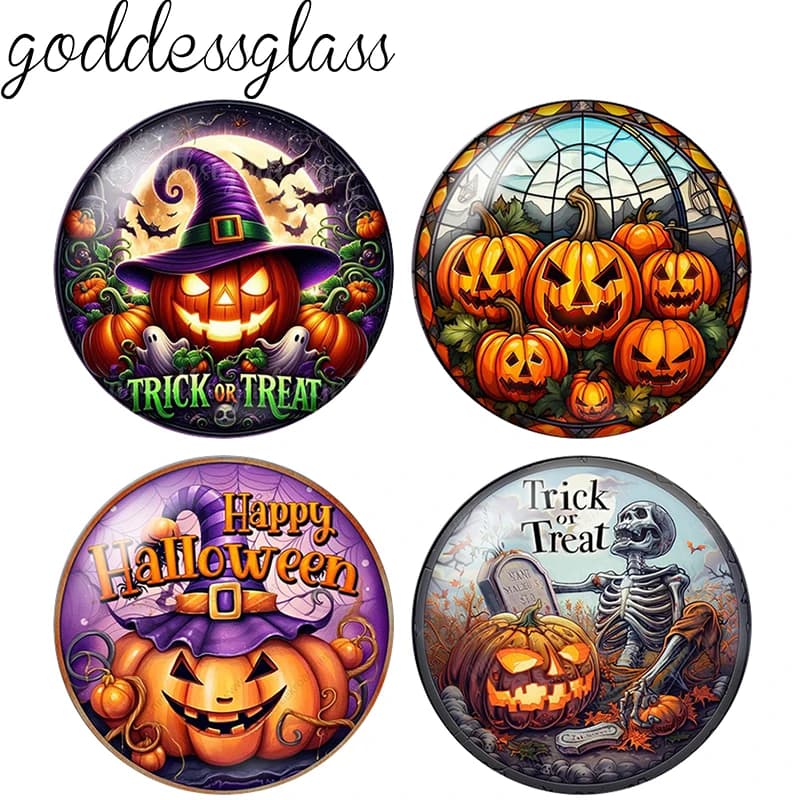 Happy Halloween Pumpkin Jack-O'-Lantern 10pcs 12mm/18mm/20mm/25mm Round Photo glass cabochon demo flat back Making findings