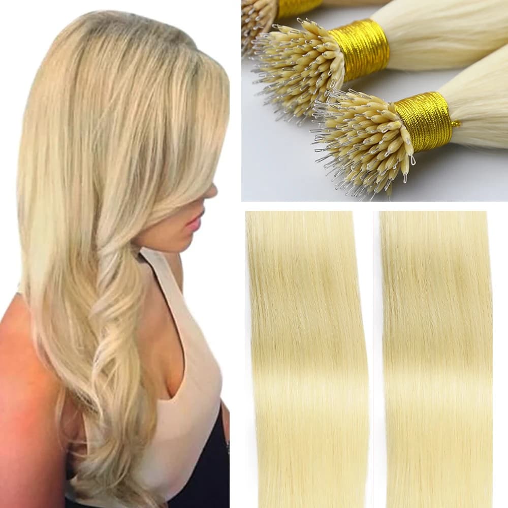 Fast Ship Nano Ring Human Hair Extensions Double Drawn Real Hair Extensions Human Hair Blonde Color 613 100g
