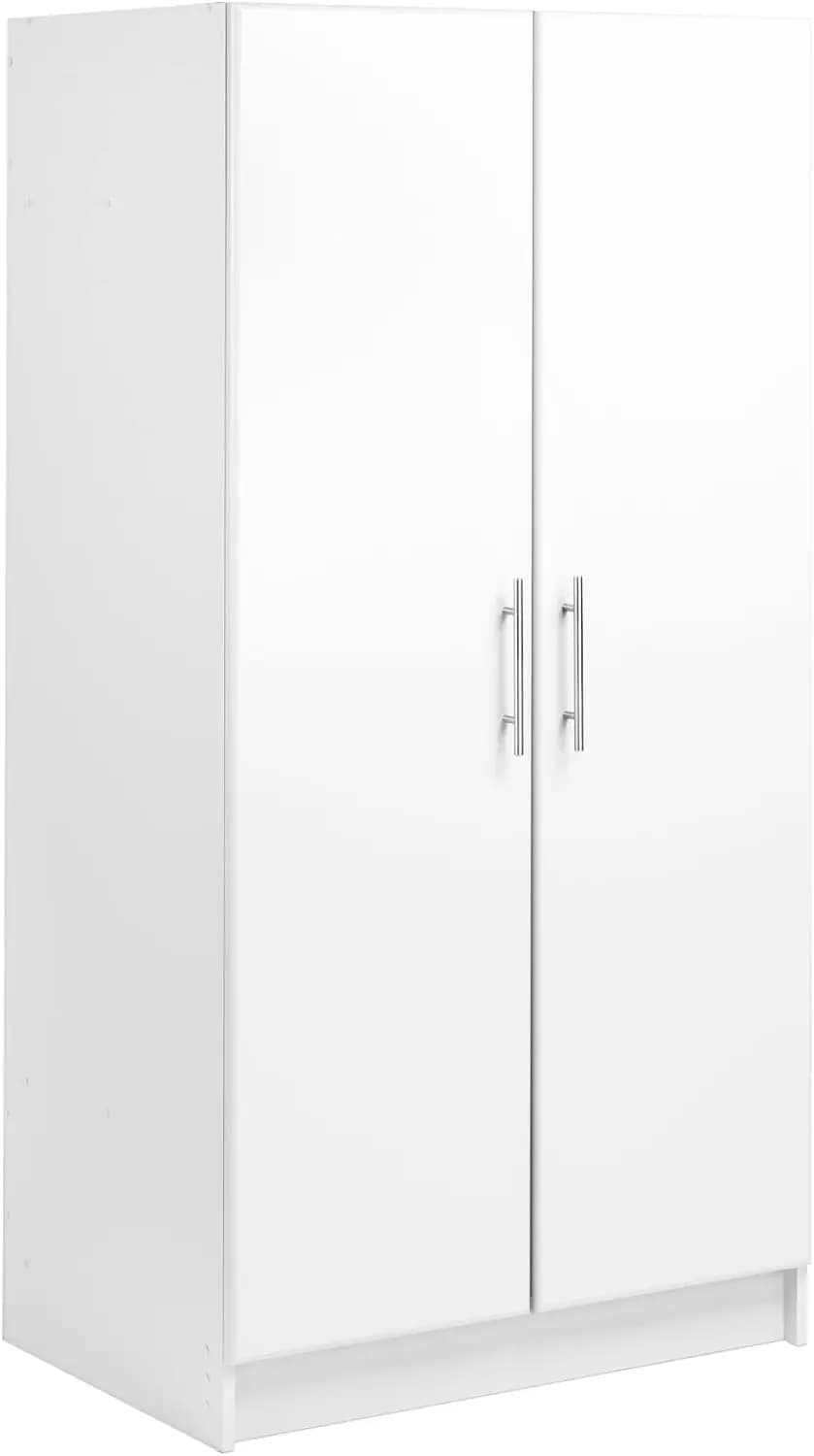 , Elite 32"W x 65"H x 24.5"D White Wardrobe Closet & Cabinet - Functional Clothes Storage with Hanging Rail