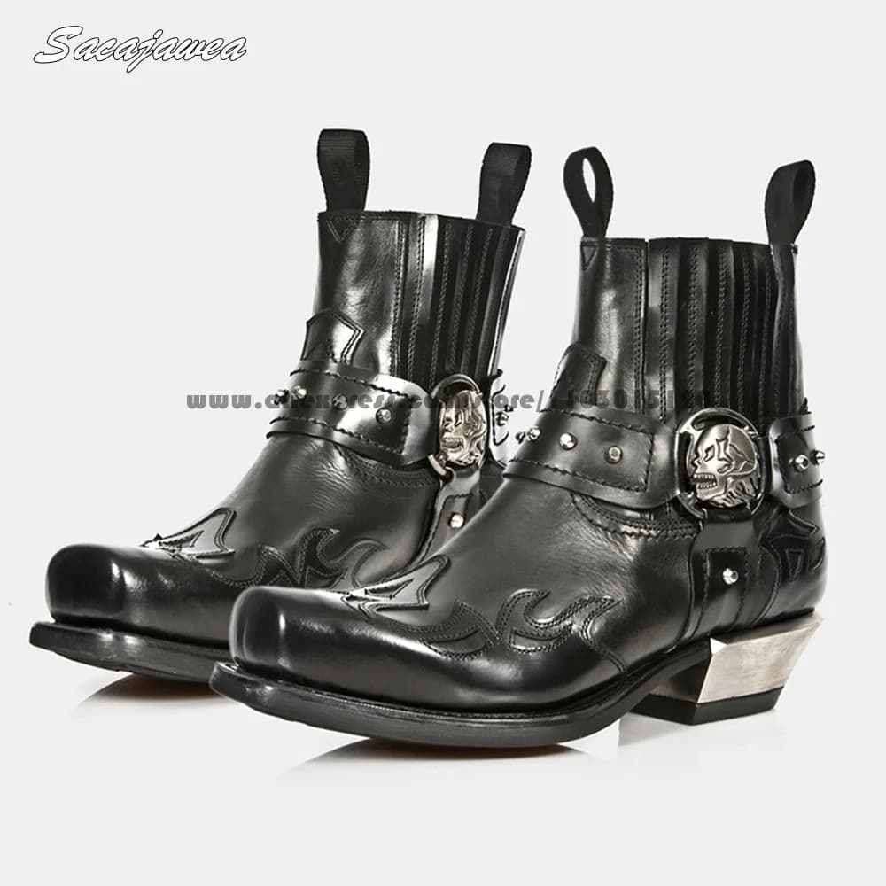 Punk Style Metal Rivet Mid Heel Cool Girl Boots Autumn Fashion All-Match Casual Boots Square Toe  Size 35-40 Sexy Women Shoes