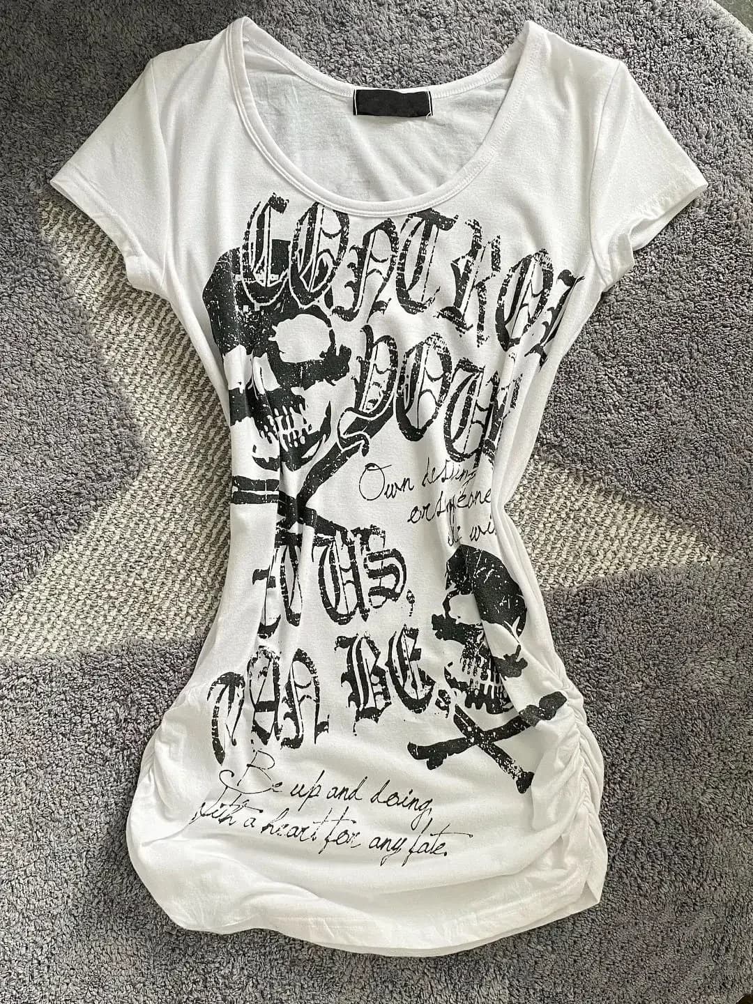 Spice Girl Vintage Slim-fit Short Sleeve Tshirts Summer Americanskull Print Gothic Tee Y2k Aesthetic Punk Casual Grunge Top