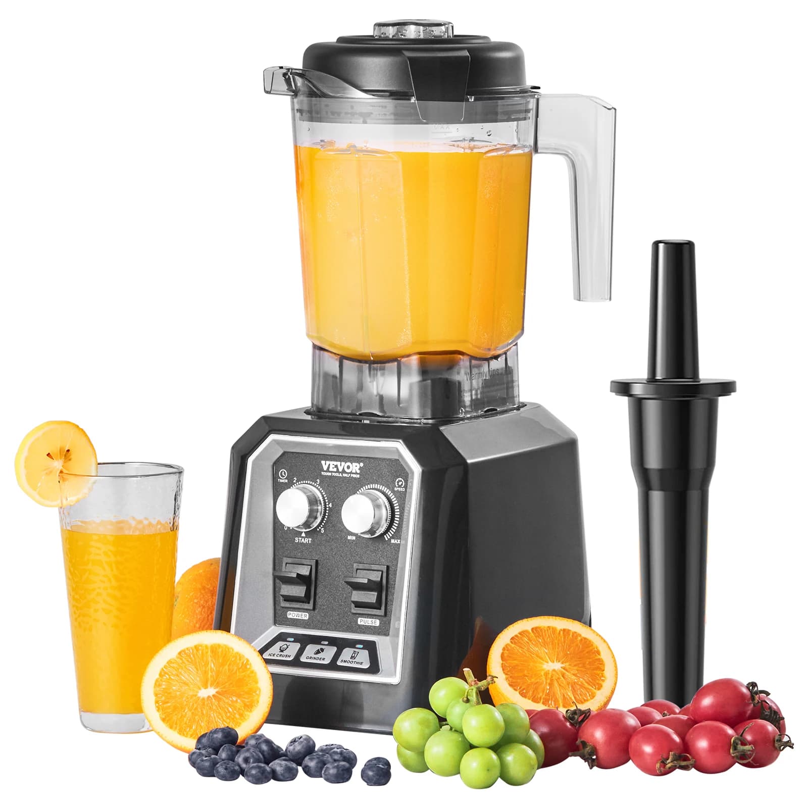 VEVOR 2L Smoothie Blender Professional Countertop Fruit Food Processor Mixer Maker with Stainless Steel for Home Kitchen Bar