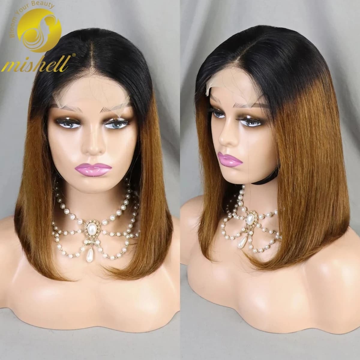 1BT4 Color 4x4 Transparent Lace Closure Wigs Transparent Straight Hair Short Bob Wigs Remy Human Hair Wigs For Black Women
