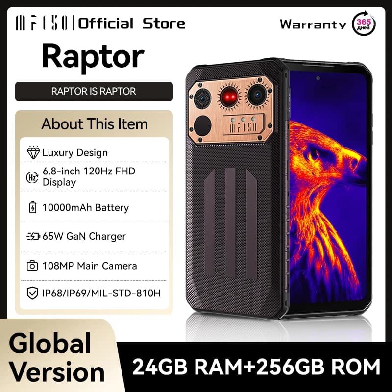 IIIF150 Raptor Rugged Machine 6.8'' FHD+120Hz Display 24GB+256GB 10000mAh 108MP UltraThin Rugged Celular Android 13