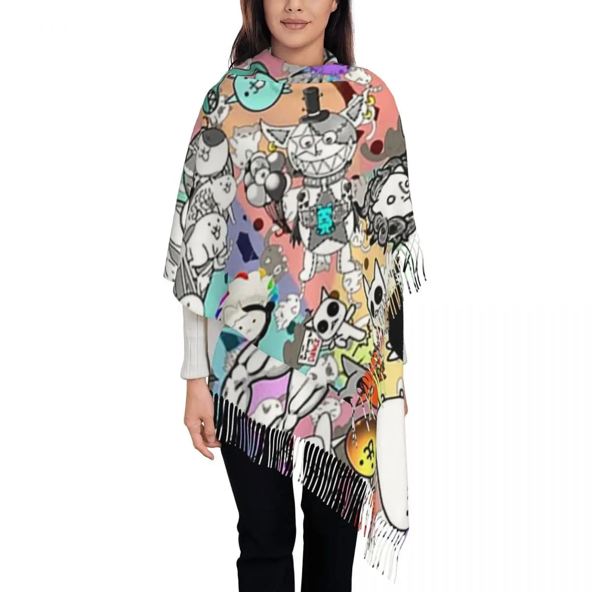 Battle Cats Scarf Tassel Scarves for Women Soft Warm Shawls and Wraps Large Fall Winter Shawl Wrap