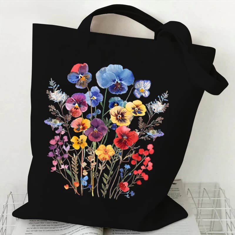 Boho Wildflowers Pattern Retro Graphics Canvas Tote Bag Reusable Shopper Bag for Women Purses and Handbags Shopping Cloth Bag