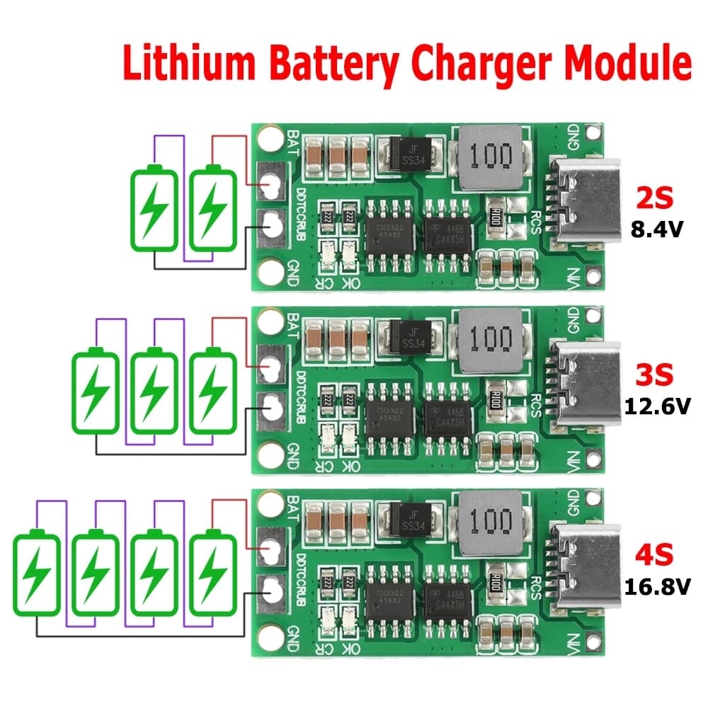 Type C BMS 2S 3S 4S 1A 2A 4A 18650 Lithium Battery Charger Board USB C Step-up Boost Module For Li-Po Polymer Power Bank