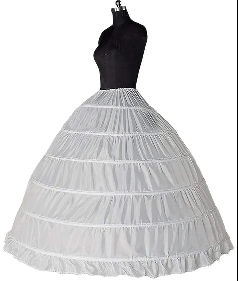 2025 New 6 Hoop Crinoline Black White Long Wedding Petticoat Ball Gown Dress Underskirt Skirt Half Slips Wedding Accessories