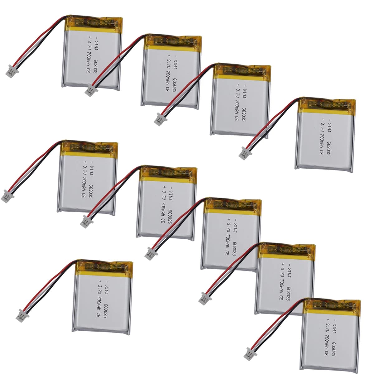 10pcs 3.7V 700mAh 2.59Wh Li Lithium Battery 603035 Thermistor 3-Wires JST 3pin 1.0mm Plug For GPS Car Camera Bluetooth Speaker