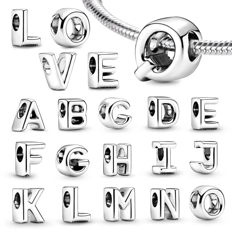 Silver 925 26 Letter A-Z Alphabet Charm Fine Beads Fit Original Charms Silver Bracelet DIY Fine Jewelry for Women Gifts Making