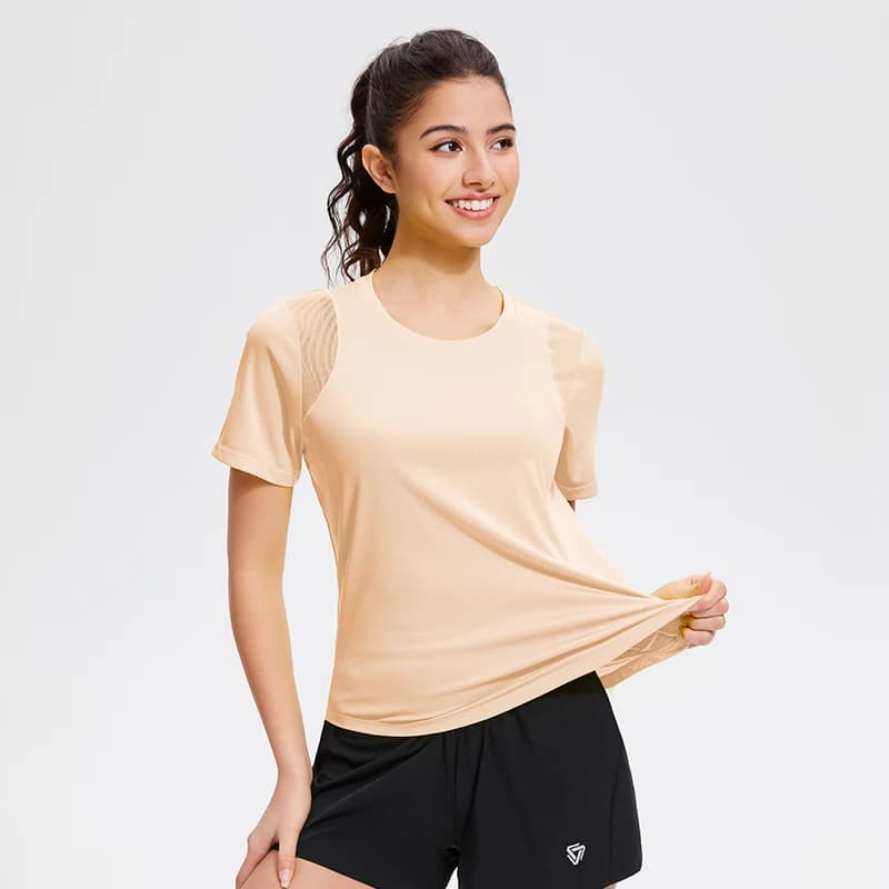 2024 Women Running T Shirts 100% Polyester Breathable Short Sleeves Quick Dry Sport Shirt Gym Fitness Training Tees Yoga Tops