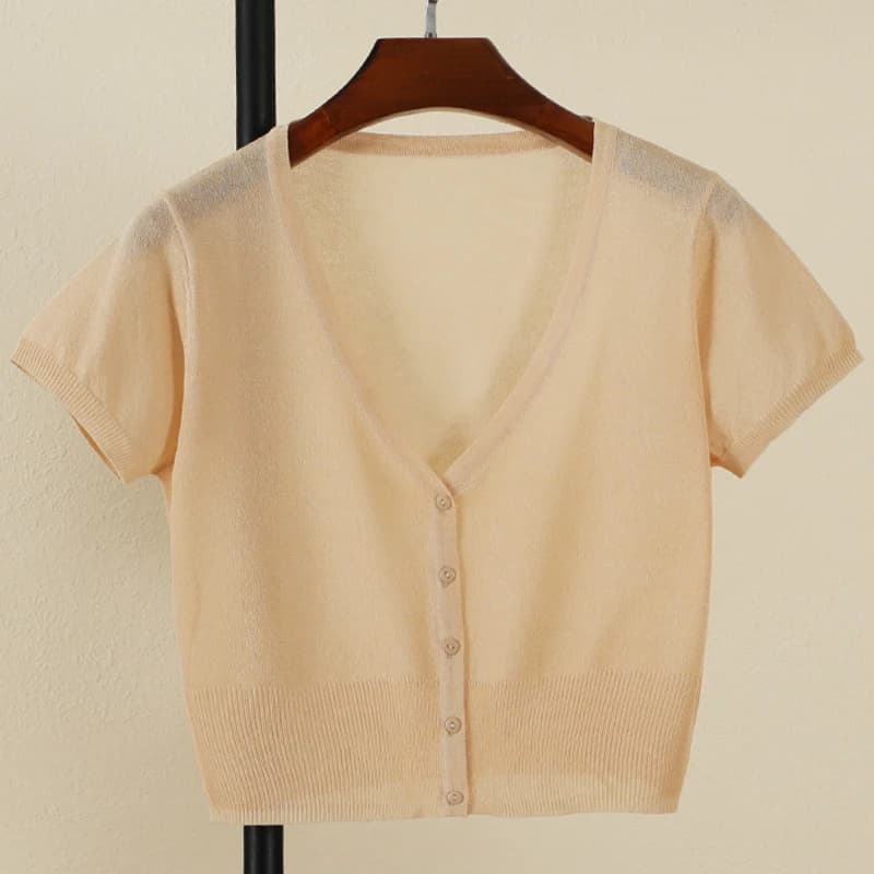 Outerwear Jerseys Summer Cardigan Women Cropped Blouses Korean Fashion Style Cute V-neck Women's Coat Black Bolero Woman Basic