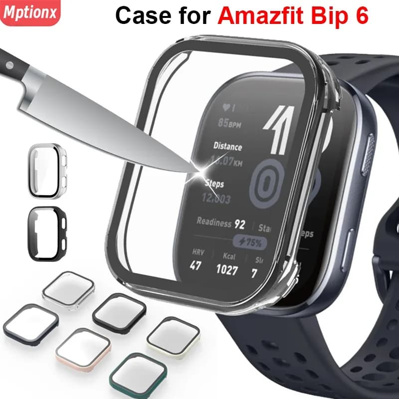 PC Case+Glass For Amazfit Bip 6 Anti-scratch Film Bumper Tempered Glass Screen Protector Cover for Amazfit Bip6 Accessories