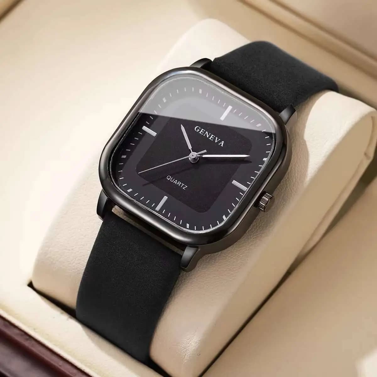 Fashion Square Minimalist Men's Quartz Watch Casual Leather Strap Wristwatch Reloj Hombre（Without Box）
