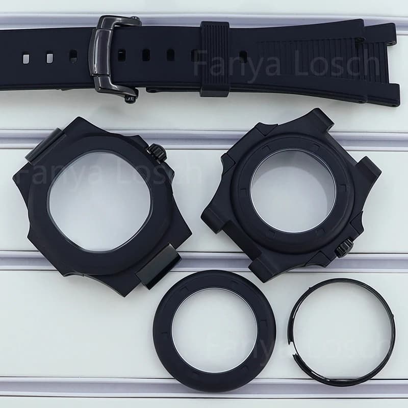 Black 40mm Steel Watch Case Sapphire Glass For Modified Nautilus Seiko NH35 NH36 NH38 NH34 Movement 30.8mm Dial Rubber Watchband