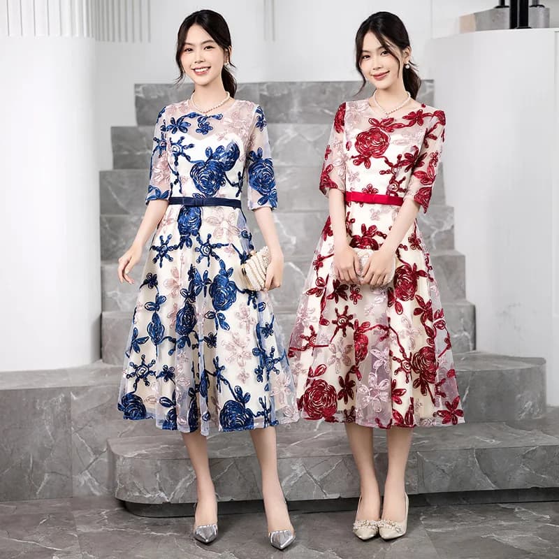 New Arrival Lace Bridesmaid Dress Tea Length Half Sleeve Fashion Bridesmaid Party Gown