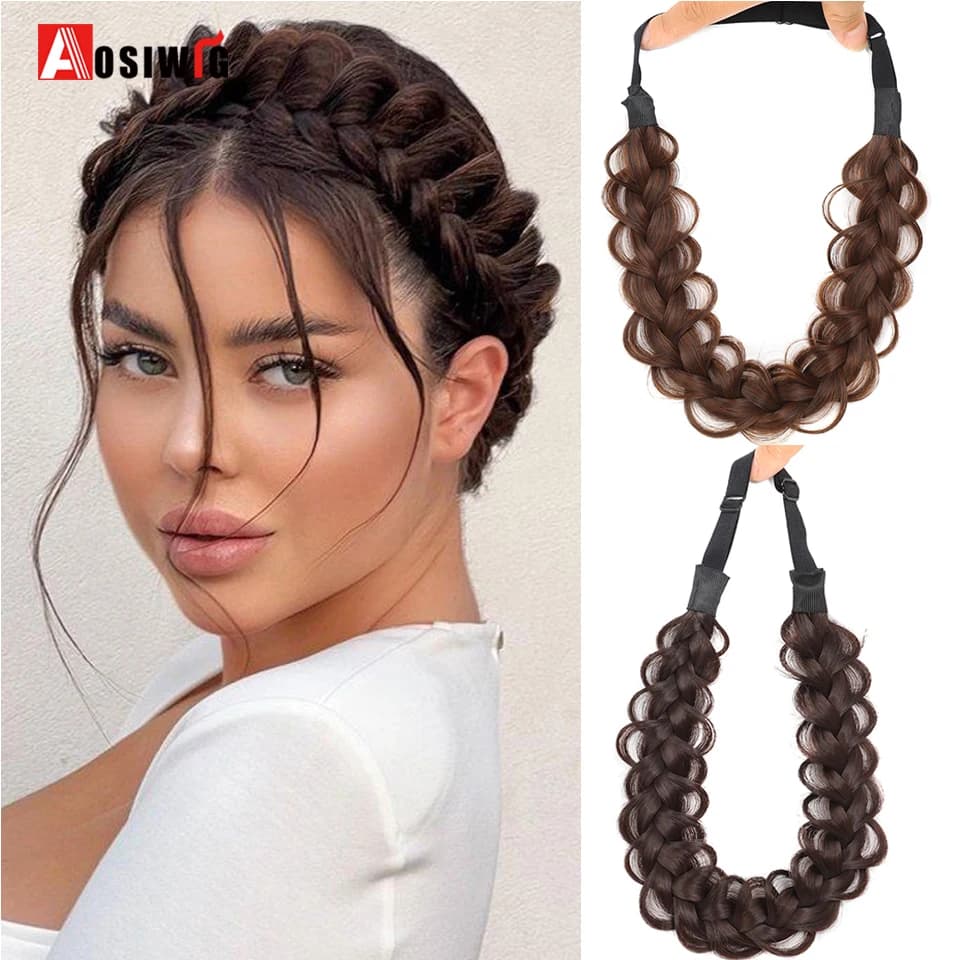 Synthetic Wig Headband Fishtail Braids Hair with Adjustable Belt Plaited Hairband Bohemian Style Women Hairstyle Hairpieces