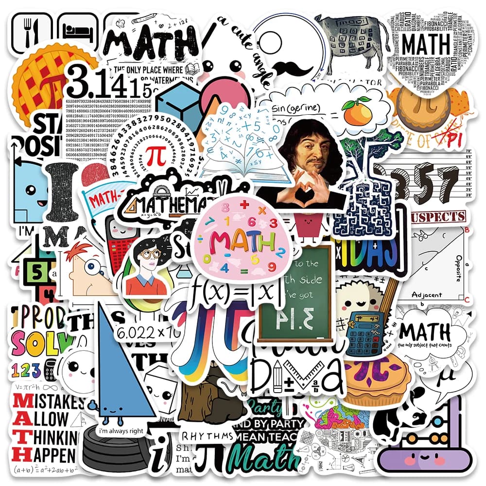 50PCS Math Stickers Pack Scrapbooking Aesthetic Stationery Bike Water Bottle Decals Sticker Phone Cases Planner Kids Stickers