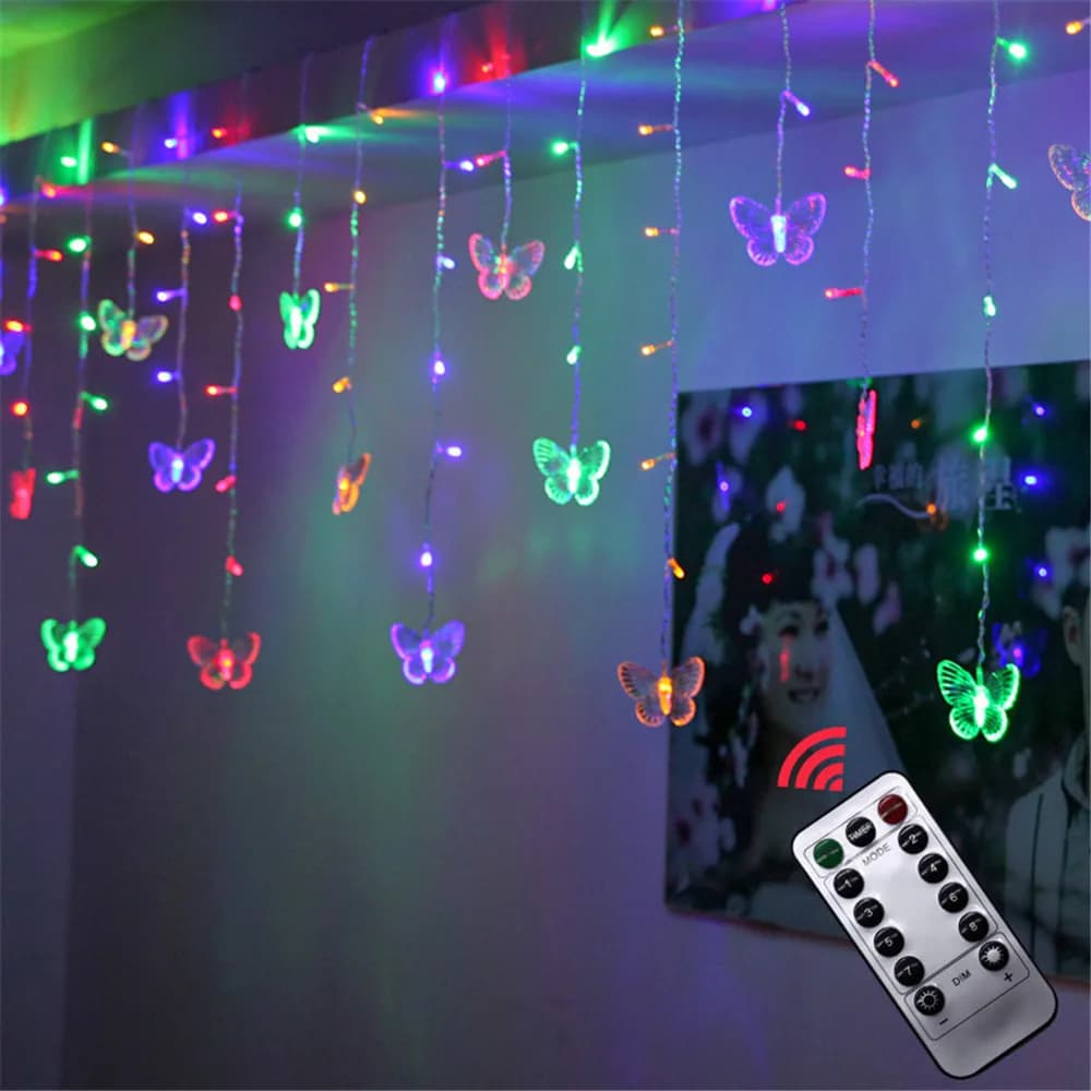 USB/Battery Powered LED Curtain Butterfly Flashing Lights Party Indoor Fairy String Lights Garden Wall Wedding Christmas Decorat