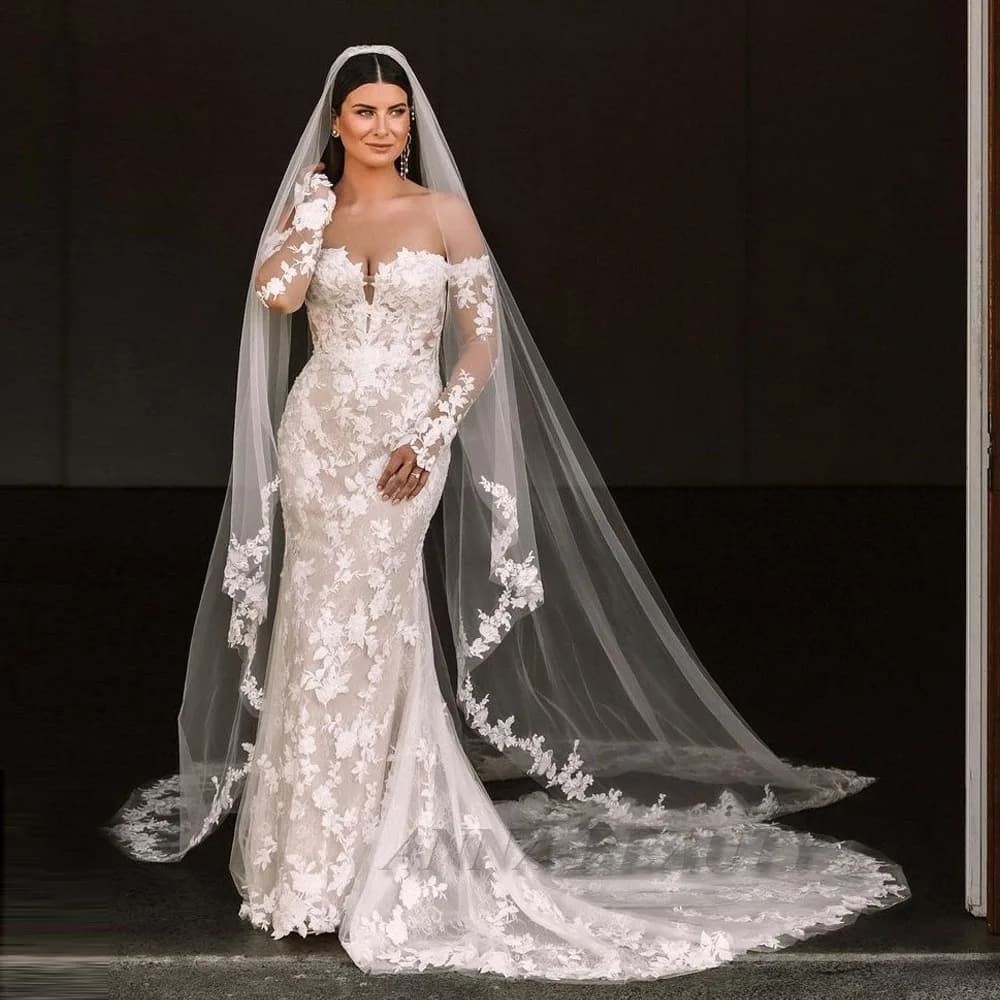 Exquisite Lace Edge Cathedral Length Bridal Veils One Layer 3 Meters Wedding Hairwears With Comb Mariee Headpiece Jewelry