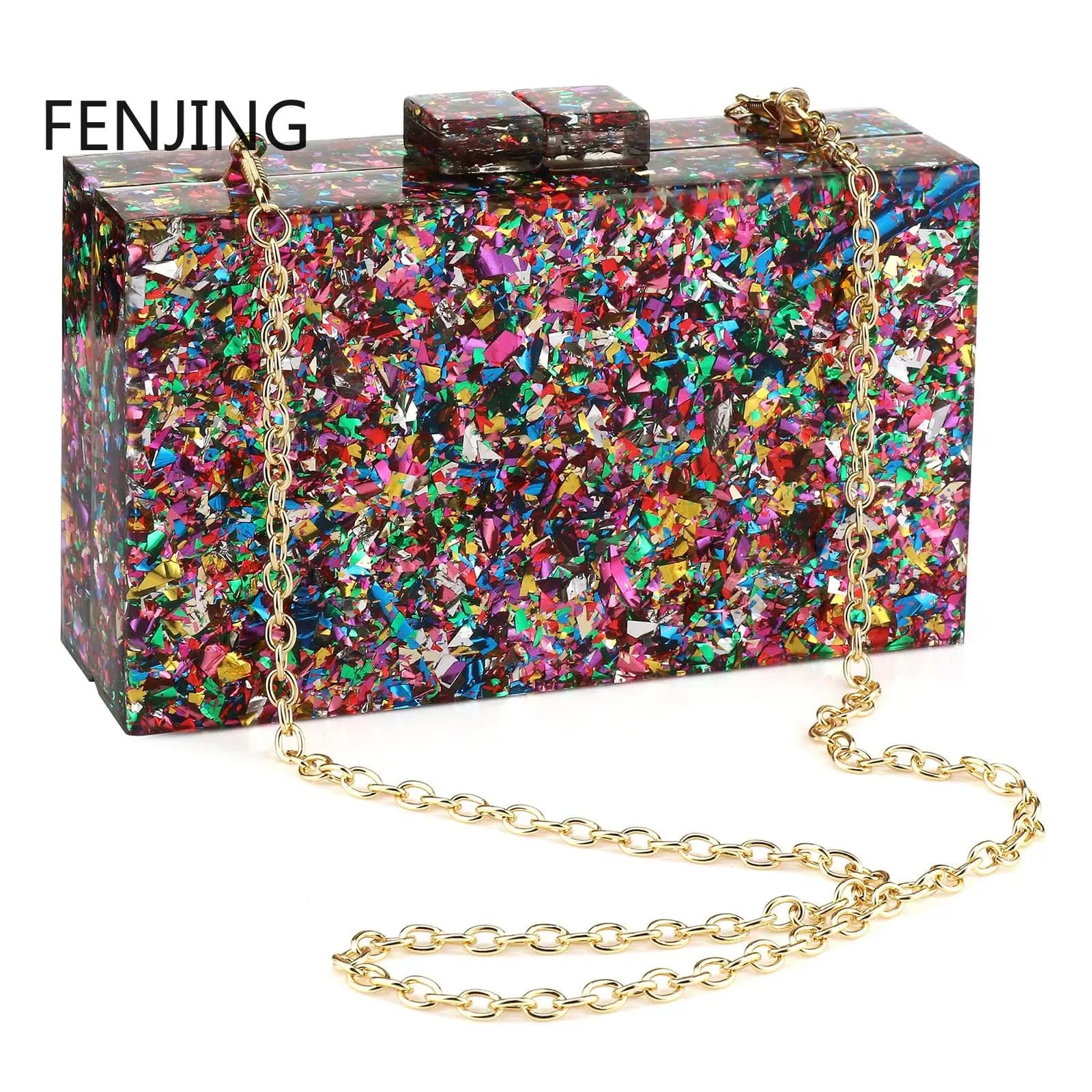 Acrylic Purses and Handbags for Women Multicolor Perspex Geometric Patterns Box Clutch Banquet Evening Crossbody Bags Sac A Main