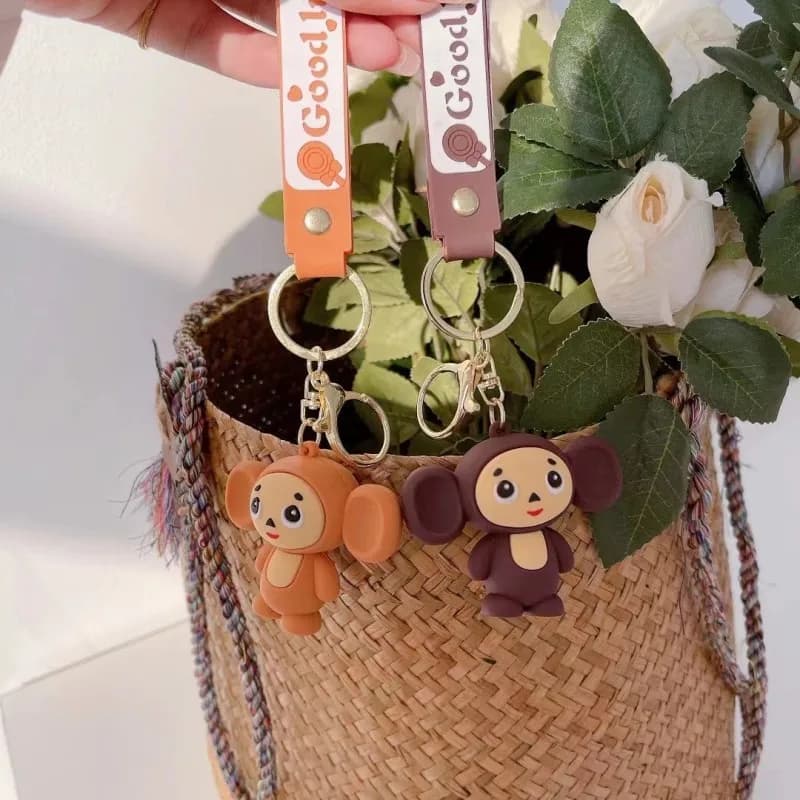 Creative Cute Soft Latex Monkey Doll Toy Keychain Cosplay Movie Cheburashka Trend Animal Widget Keyring Pendant Festival Gift