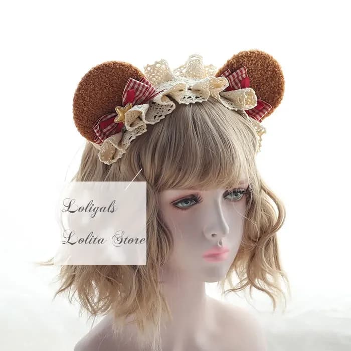 Cute Bear Ear Lolita KC Sweet Mori Girl Headband Cosplay Headpiece