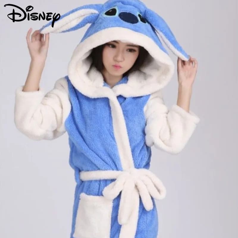 Disney Stitch Men Women Autumn Winter Thick Sleeprobe Cute Coral Velvet Bathrobe Pajamas Korean Version Sweet Y2k Girl Home Wear