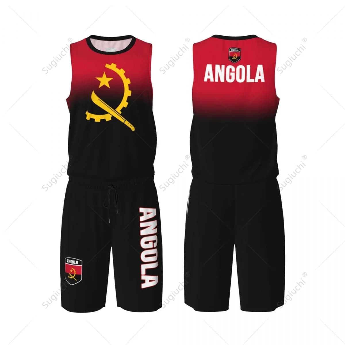Men Angola Flag Basketball Jersey Set Mesh Shirt & Pants Sleeveless Exclusive Team-up Custom Name Nunber Unisex