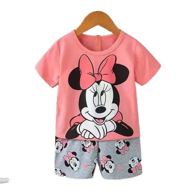 Disney Summer Baby Girl Clothes Set Cartoon Minnie Short Sleeve Cotton Girls Outfits for 0-3year Kids Clothes