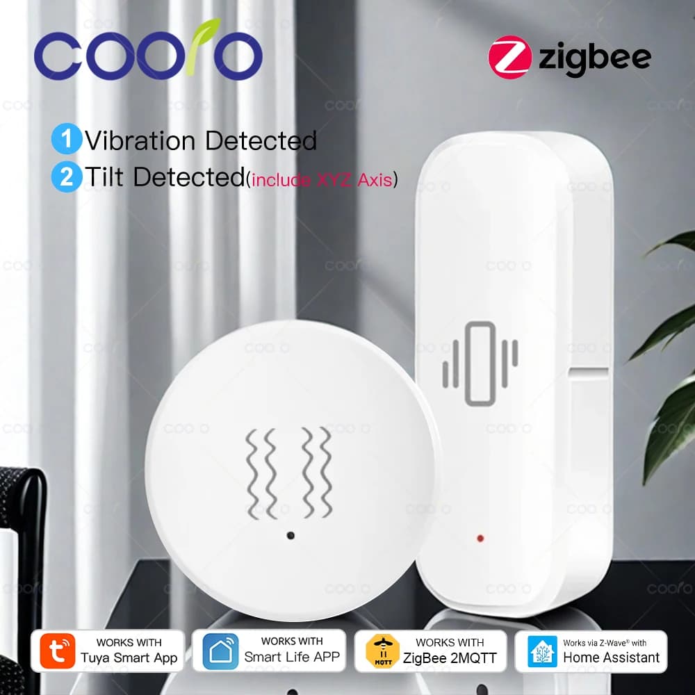 Tuya Zigbee Vibration Sensor with Tilt XYZ Axis Detect Real-Time Motion Shock Alarm Home Security Protection Support Zigbee2mqtt